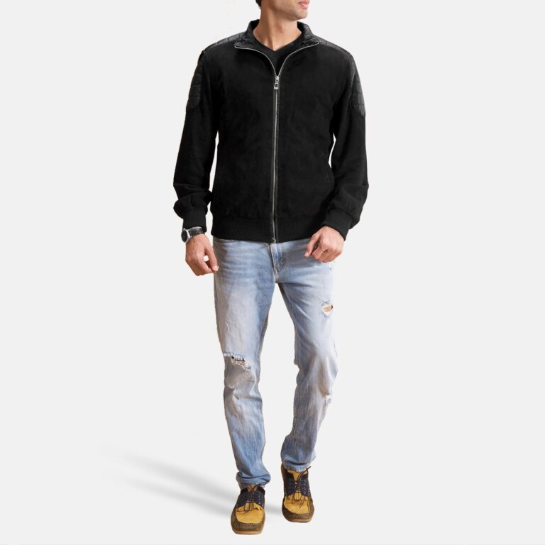 Mens Ethan Hybrid Suede Bomber Jacket Full Length-2-1720093262197